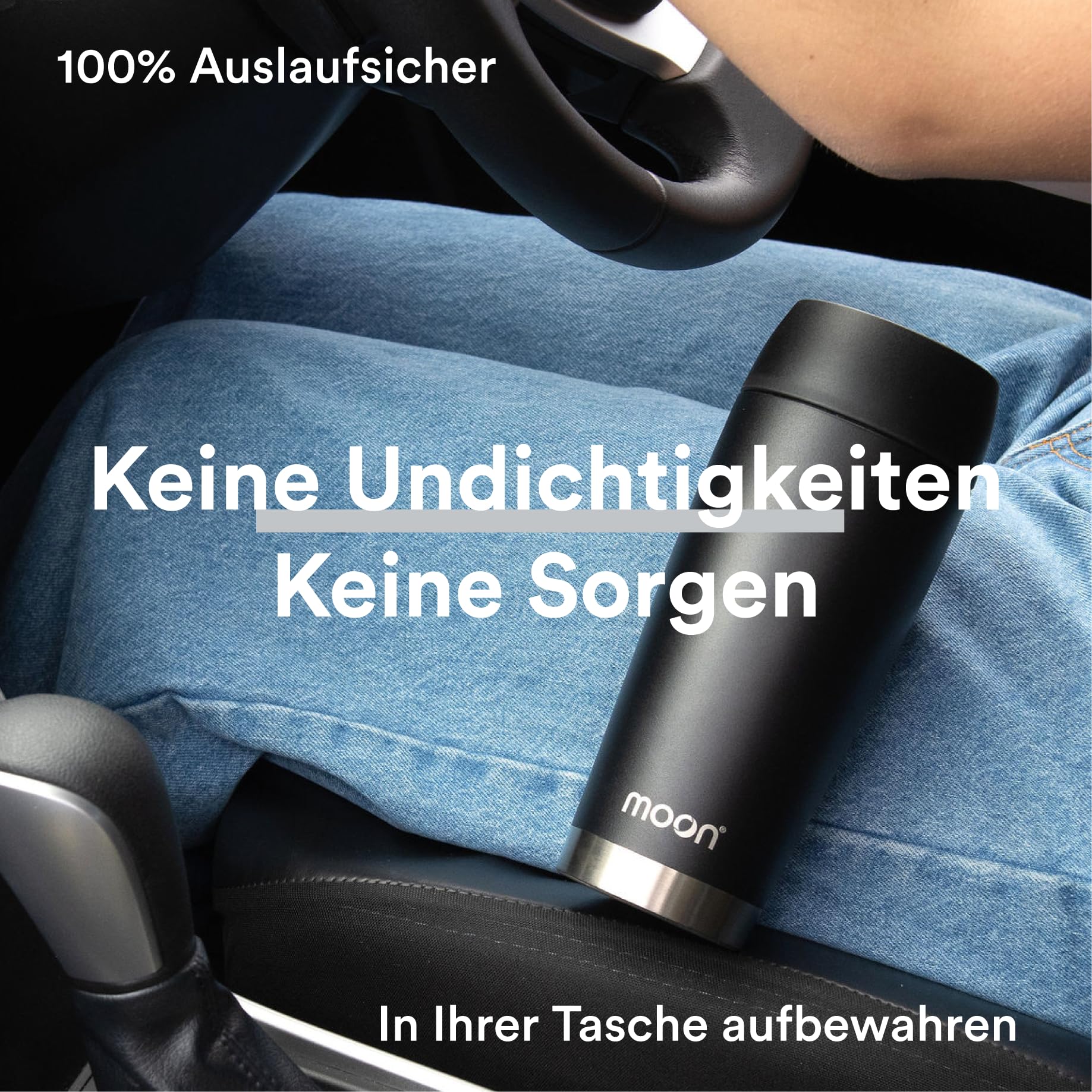 Moon 360° Thermobecher, Kaffeebecher to go thermo, Travel Mug 300ml, Coffee to go becher, Isolierbecher auslaufsicher - BPA-freie, Doppelwandiger Edelstahl, 100% dicht, 360°-Trinköffnung, Schwarz 8