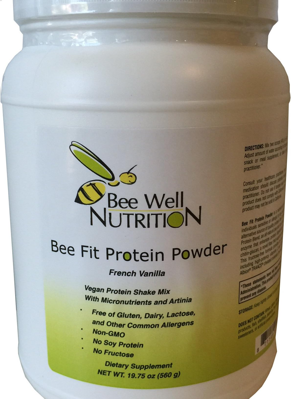 Bee Well Nutrition Vegan Protein Powder - All Natural, Gluten, Soy and Dairy Free, Non-GMO (Vanilla)