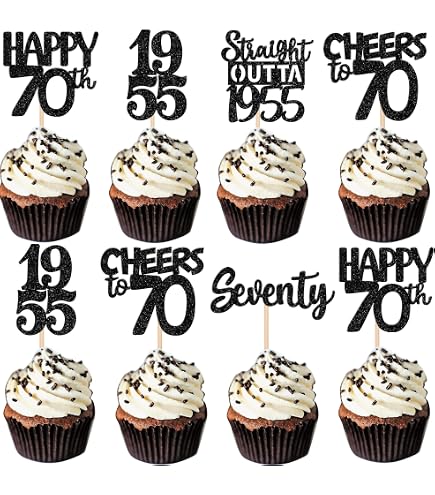 24Pcs 55th Birthday Cupcake Toppers - Glitter "Straight Outta 1970" Picks - Gold Cake Decorations - View #6