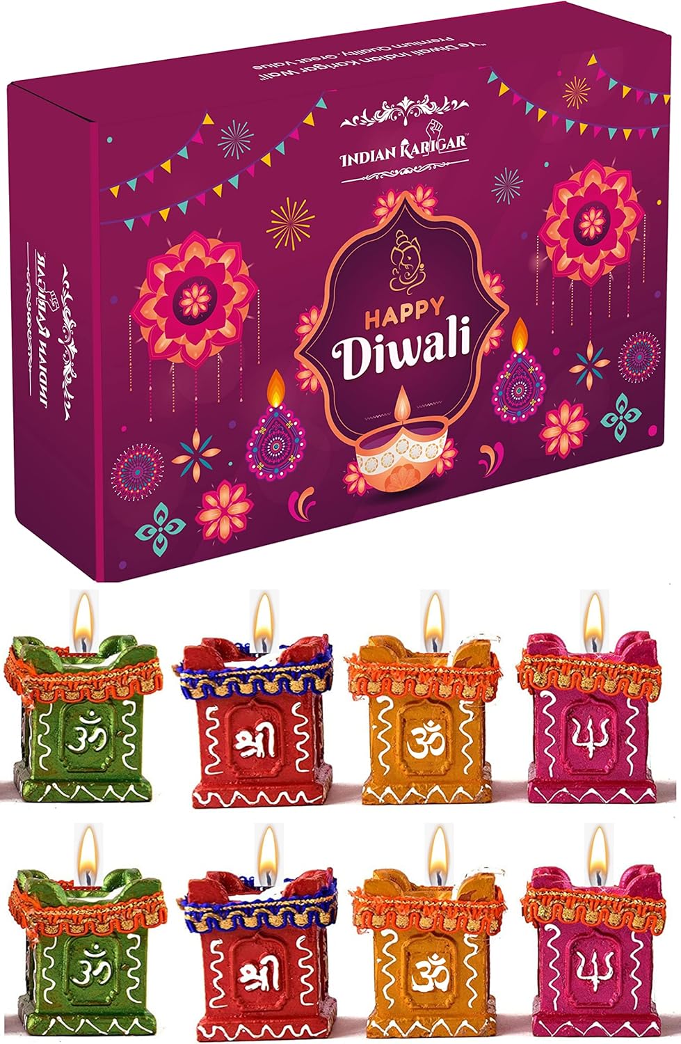 Oil Lamps & Accessories - Indian Karigar Matki Diya for Diwali Decoration Items for Home Decor Navratri Diwali Gift Items Wax Diwali Diyas for Family and Friends Corporate Deepak Deepam Set of 8 (Medium Tulsi Diya)