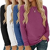 Oakgarden 4 Pack Women' Long Sleeve Shirts Tops Casual Loose Fit Crew Neck Basic Tee Fashionable Workout Layer Fall Outfit