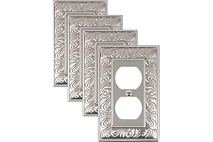 TREEWELL 4-Pack Duplex Outlet Cover Plate, Paisley Pattern Satin Nickel Metal Wall Plates for Electrical Outlets, 1 Gang Receptacle Cover, Pearls Decorative Switch Plates and Outlet Covers