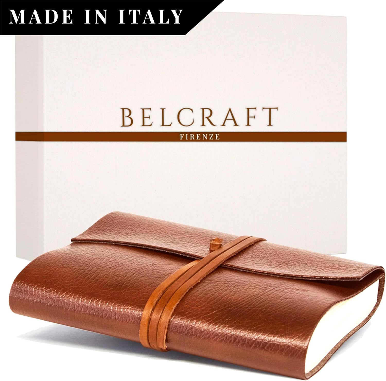 BELCRAFT Tivoli Large Recycled Leather Bound Journal, Notebook, Notepad, Including Gift Box, (12x17 cm) Tan