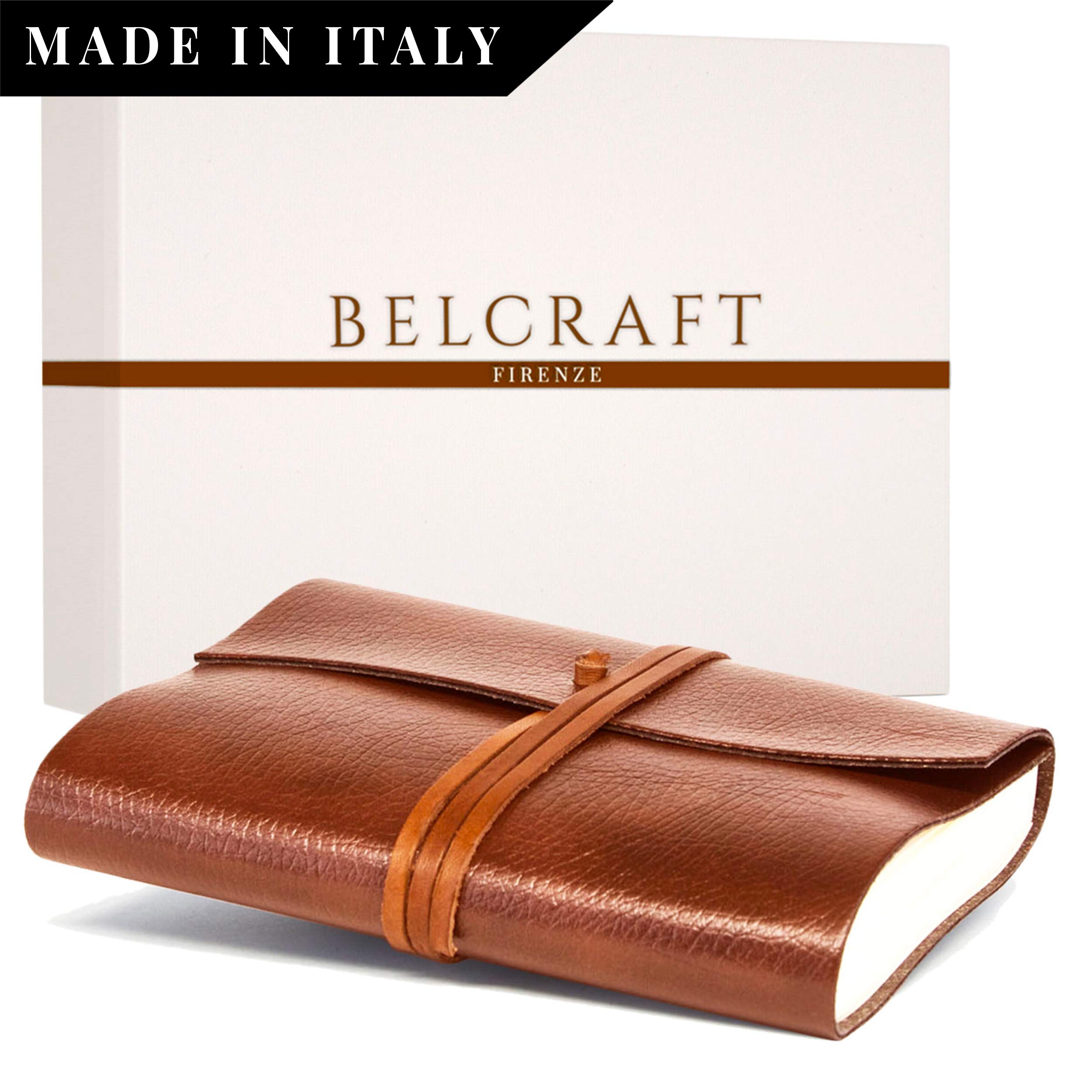 BELCRAFT Tivoli Large Recycled Leather Bound Journal, Notebook, Notepad, Including Gift Box, (12x17 cm) Tan