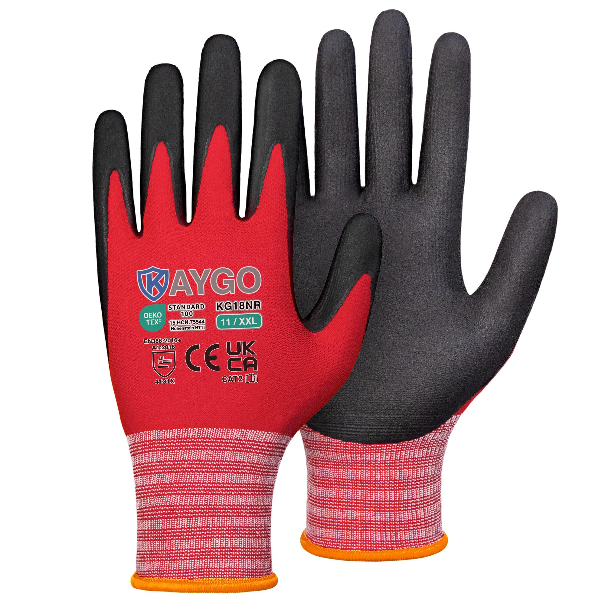 KAYGO Micro Foam Nitrile Coated Work Gloves 3 Pairs, Nylon Liner, Breathable and Flexible, Light Oil Grip, for Warehouse, Construction, DIY, Auto Repair, KG18N (XX-Large, Red) — image 1