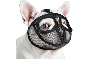 HERRYPIGGY French Bulldog Muzzle with Open Eye Hole, Breathable Short Snout Dog Muzzle for English Bulldog, Pug, Pekingese to Prevent Biting(M,Black)