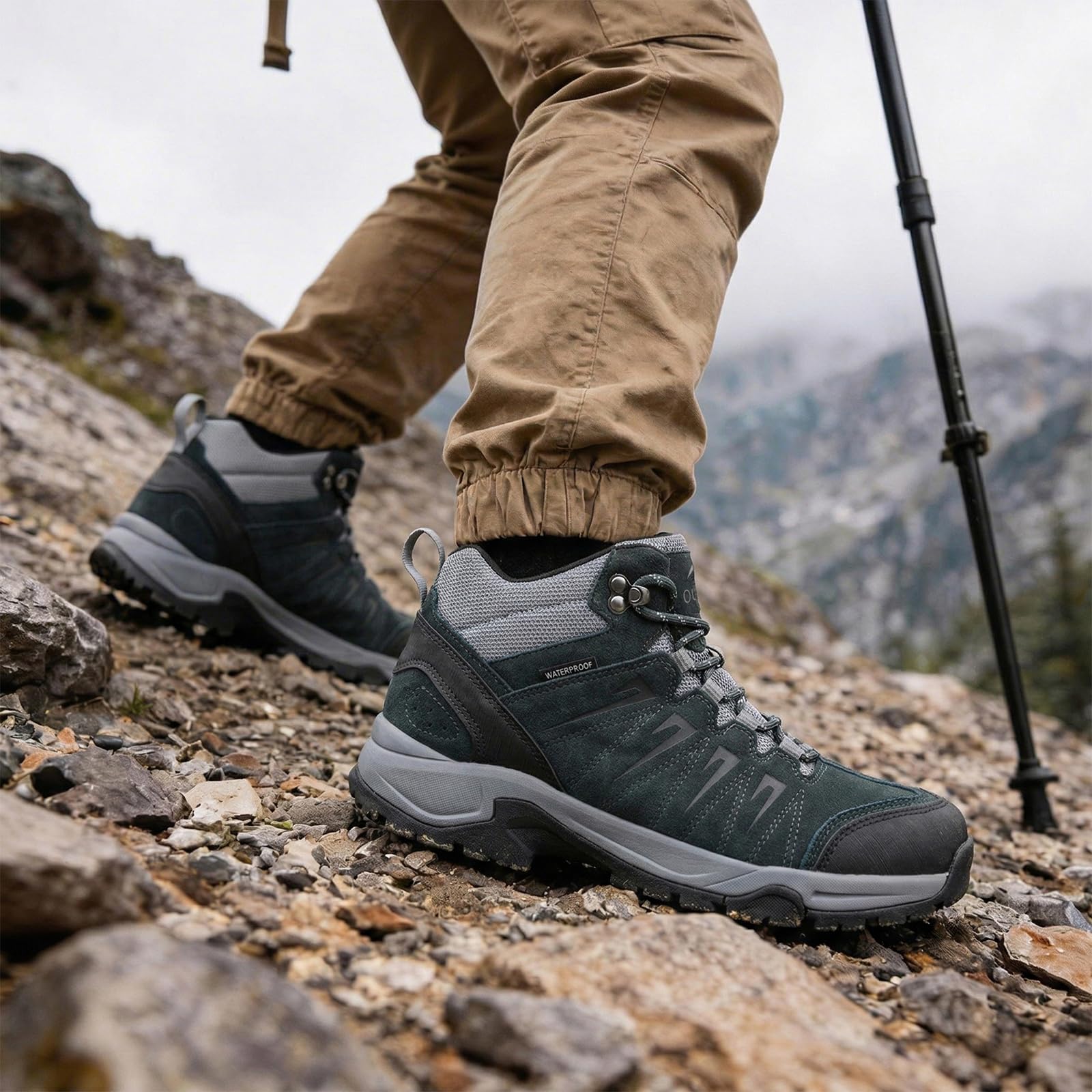 OUTJET Wanderschuhe Herren Wasserdicht Leder, Outdoor Hiking Schuhe rutschfest und Komfortabel 2