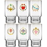 JoyJolt Disney Princess Iconic Tall 16 oz Drinking Glasses, Highball Glass Cups Set of 6 ft Snow White, Cinderella, Sleeping Beauty and more, Water, Juice, Coffee, Tea Tumblers, Disney Gifts
