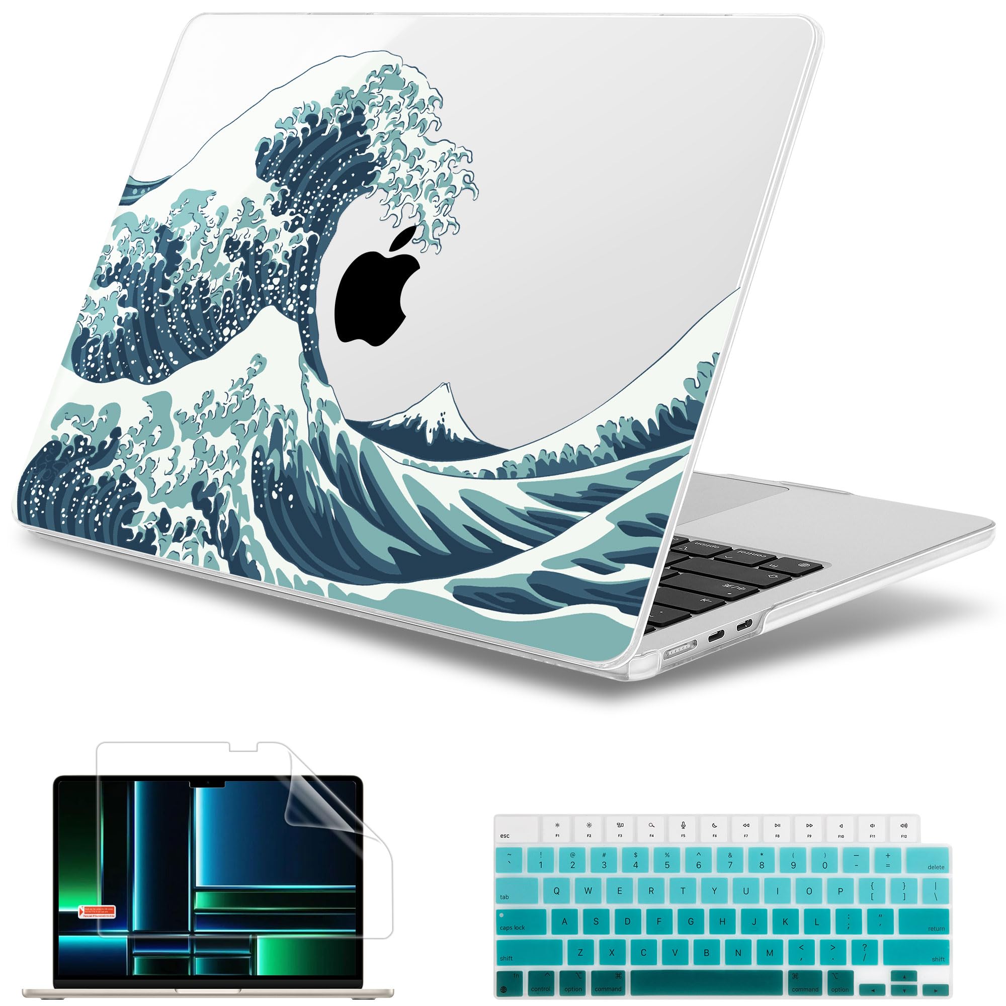 Photo 1 of May Chen for M4 MacBook Air 13.6 Inch Case 2025 2024 2023 2022 Release Models: A3240 A3113 M3 A2681 M2, Plastic Hard Shell Case for MacBook Air 13.6" with Retina Display Fits Touch ID, Great Wave