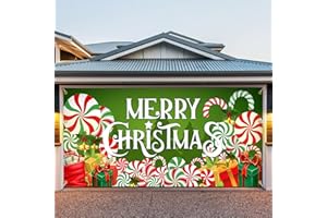 BEAUTE ELITE 7x16ft Christmas Garage Door Cover, 2025 Holiday Decorations for Double Doors, Outdoor Christmas Banner (Green)