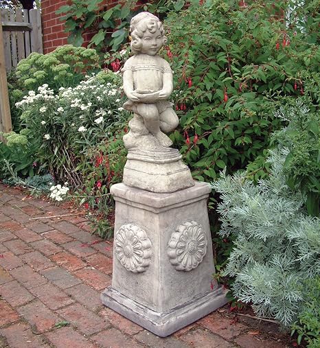 Large Garden Statues Emily Girl Stone Sculpture On Plinth Amazon Co Uk Garden Outdoors