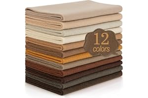 MITINU 12 Rolls 8"x35"(20.5x90cm) 1.4mm Thick Soft Felt Fabric Sheet 12 Assorted Brown Tone Series Colors Felt Pack for DIY Craft Sewing Squares Nonwoven Patchwork