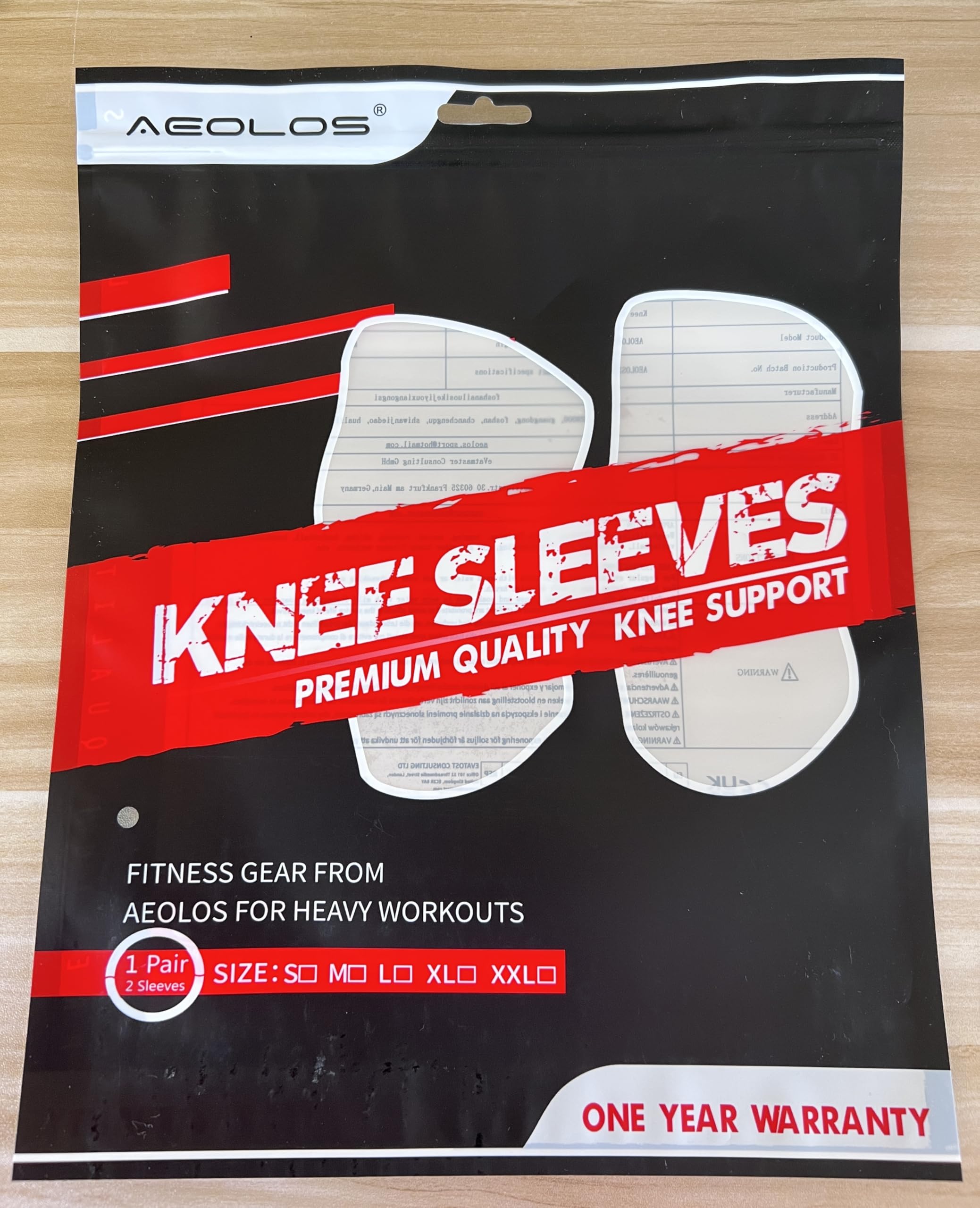 AEOLOS Knee Sleeves (1 Pair)，7mm Compression Knee Braces for Heavy-Lifting,Squats,Gym and Other Sports (Large, Black)