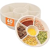 40 Pcs Disposable Divided Plates with 6 Deep Compartments, 12 Inch Large Disposable Sectional Plates, Biodegradable Cornstarch Divided Serving Tray for Party - Microwave Safe