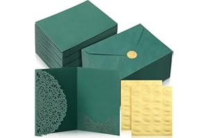 PerKoop 100 Set 5 x 7 Laser Cut Wedding Invitation with Envelopes and Wax Seal Stickers Blank Pocket Invitation Cards Kit for