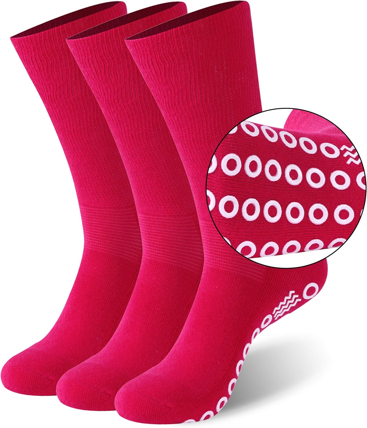 Non-Skid Diabetic Crew Socks, JSPA Non Binding Top Extra Wide Anti Skid Rubber Grip Hospital Home Socks: Clothing