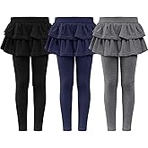 HoeVou Girls Leggings with Skirt for Girls Kids School Uniform Pants Toddler Ruffle Pants Tutu Pull On Warm Clothes