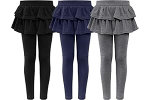 HoeVou Girls Leggings with Skirt for Girls Kids School Uniform Pants Toddler Ruffle Pants Tutu Pull On Warm Clothes