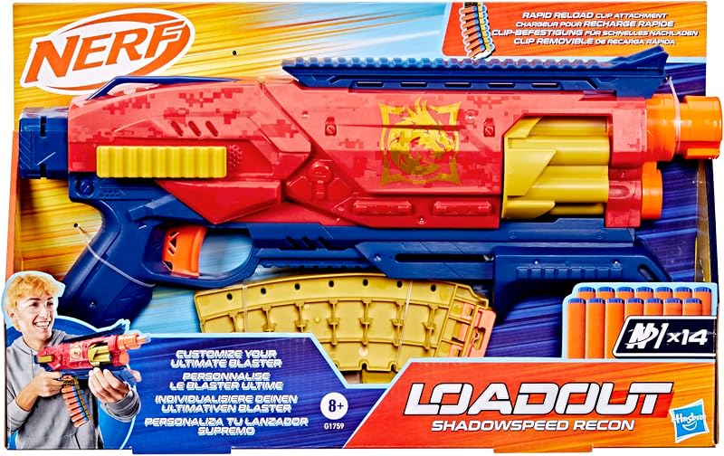 Hasbro Nerf Loadout, Shadowspeed Recon, Lanzador Personalizable, 14 Dardos de Espuma N1, Accesorios Adaptables, Cañón Giratorio, Modo Ráfafa, Competición, Diversión con Amigos, Regalo para niños