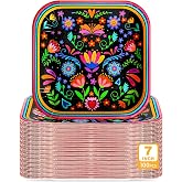 Potchen 100 Pcs Dessert Plates Bulk 7 x 7 Inch Disposable Square Paper Plates Heavy Duty Party Plate for Birthday Party Baby Shower Wedding Picnic Event Supplies(Mexican)