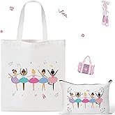 Y1tvei Ballerina Canvas Bag Set- Cute Dancing Girls Canvas Tote Bag Makeup Pouch with Inner Pocket, Gifts for Dance Recital