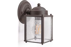 CORAMDEO Outdoor Farmhouse Square Coach Light for Porch, Patio, Deck, Barn, Wet Location, Standard Medium Base Socket, Durable Rustic Bronze Finish & Seedy Glass