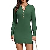 Blooming Jelly Womens Sweater Dress V Neck Mini Bodycon Fall Dresses Button Down Knit Puff Long Sleeve Winter Clothes