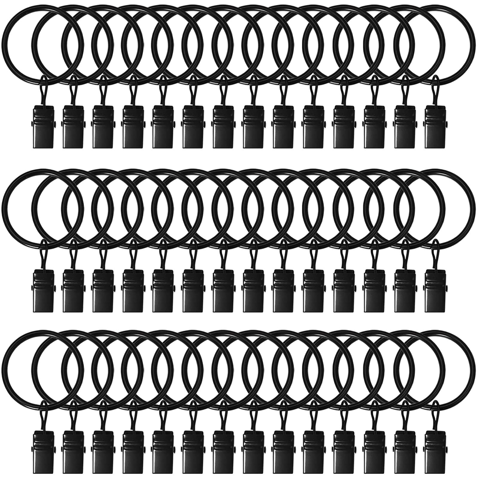 Photo 1 of 42 Pack Curtain Rings with Clips 1.5" Interior Diameter,Metal Drapery Clips with Rings,Black Curtain Clips,Strong Vintage Decorative Rustproof Drapery Ring with Hooks for Bathroom,Bedroom and Kitchen
