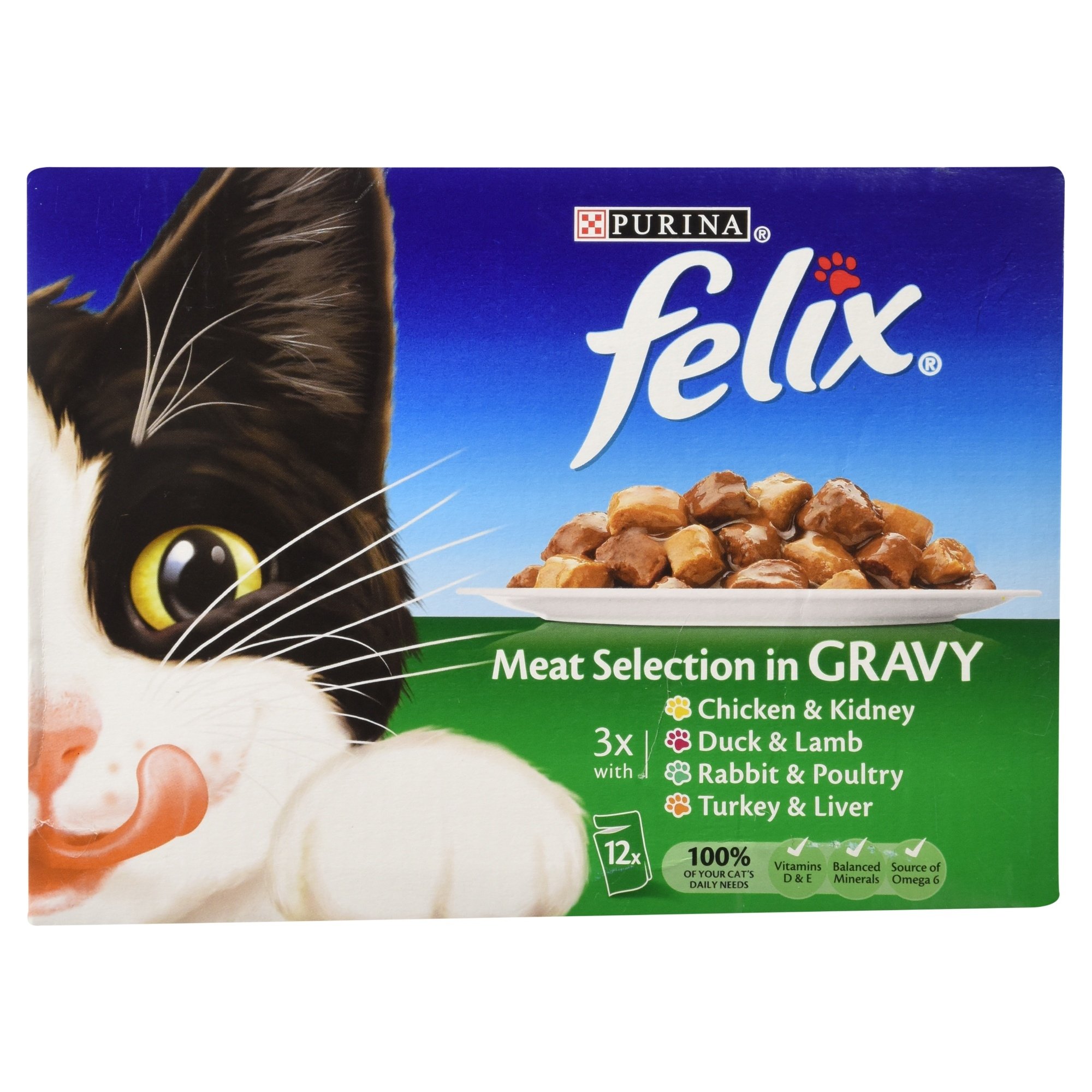 Purina Felix Mixed Variety Meat Selection Chunks in Gravy Adult Wet Cat Food - Pack of 12, 1200 Grams