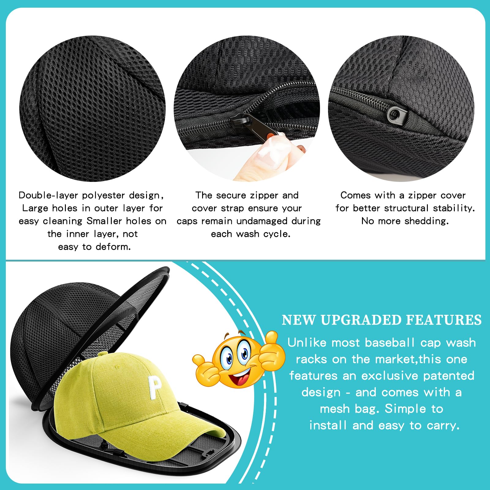 Fododo Hat Washer Cage for Washing Machine Ball Cap Washer Hat Cleaner for Baseball Caps Cleaning Rack Frame with Hat Laundry Wash Protector Bag for Hats Adults and Kids