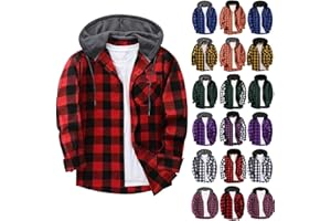 LIKEOULI Hoodies for Men Shirts Casual Button Down Plaid Shirt Jackets for Men Long Sleeve Stylish Hooded with Pocket
