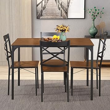 Lentia 5 Piece Dining Table Set Vintage Wood Top Home Kitchen Table With 4 Chairs Wood And Metal Dining Room Breakfast Modern Furniture Dark Brown Amazon In Home Kitchen