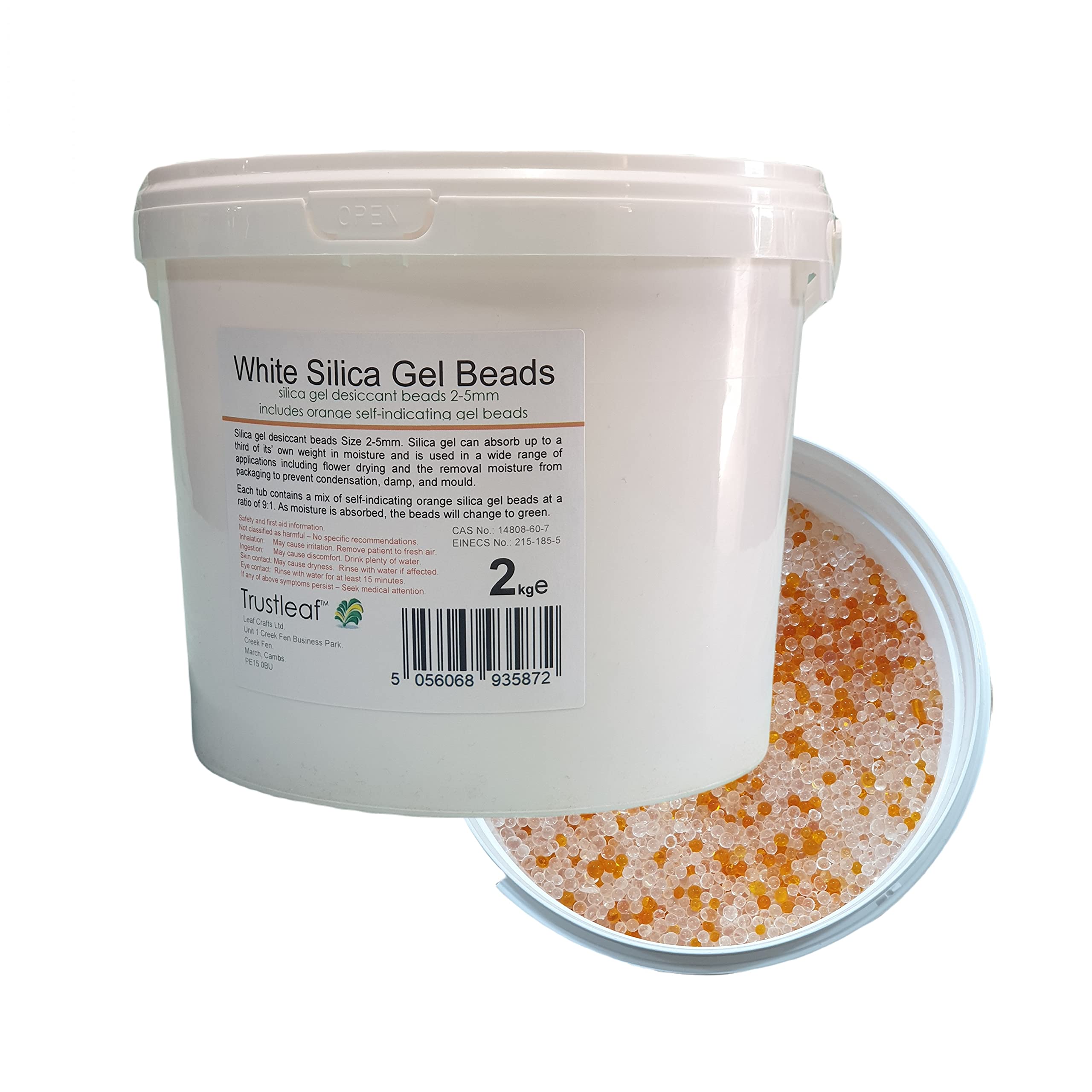 Trustleaf 2kg / 4.4lb TUB White Silica Gel Desiccant Beads with Orange Self-Indicator - 3D Printing/Flower Drying.