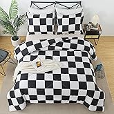 Caressma Black White Plaid Comforter Set, Buffalo Checkered Comforter Bedding Set Twin Size for All Seasons, Farmhouse Soft Microfiber Comforter with Pillowcase