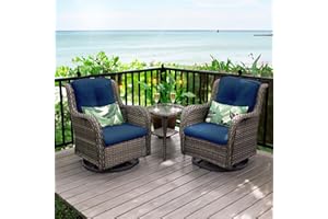 MeetLeisure Outdoor 360 Degree Swivel Rocker Patio Chairs Sets of 2 and Matching Side Table - 3 Piece Patio Wicker Glider Chairs with Olefin Cushions(Mixed Grey/Blue)