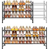 Tajsoon Expandable Shoe Rack for Closet 3 Tier, 28&ldquo;-41&ldquo;Stackable, Black | Adjustable Shoe Organizer Closet Shoe Rack Floor, Metal Shoe Shelf Storage for Entryway, Closet, Garage, Front Door Entrance