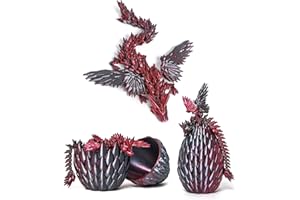 Flavery 3D Printed Flying Dragon in Egg - Black Mix Red - Surprise Easter Basket Essentials with Flexible Winged Dragon Inside, Mystery Beautiful Fidget Toy, Birthday Gift, Desk Figure Decor