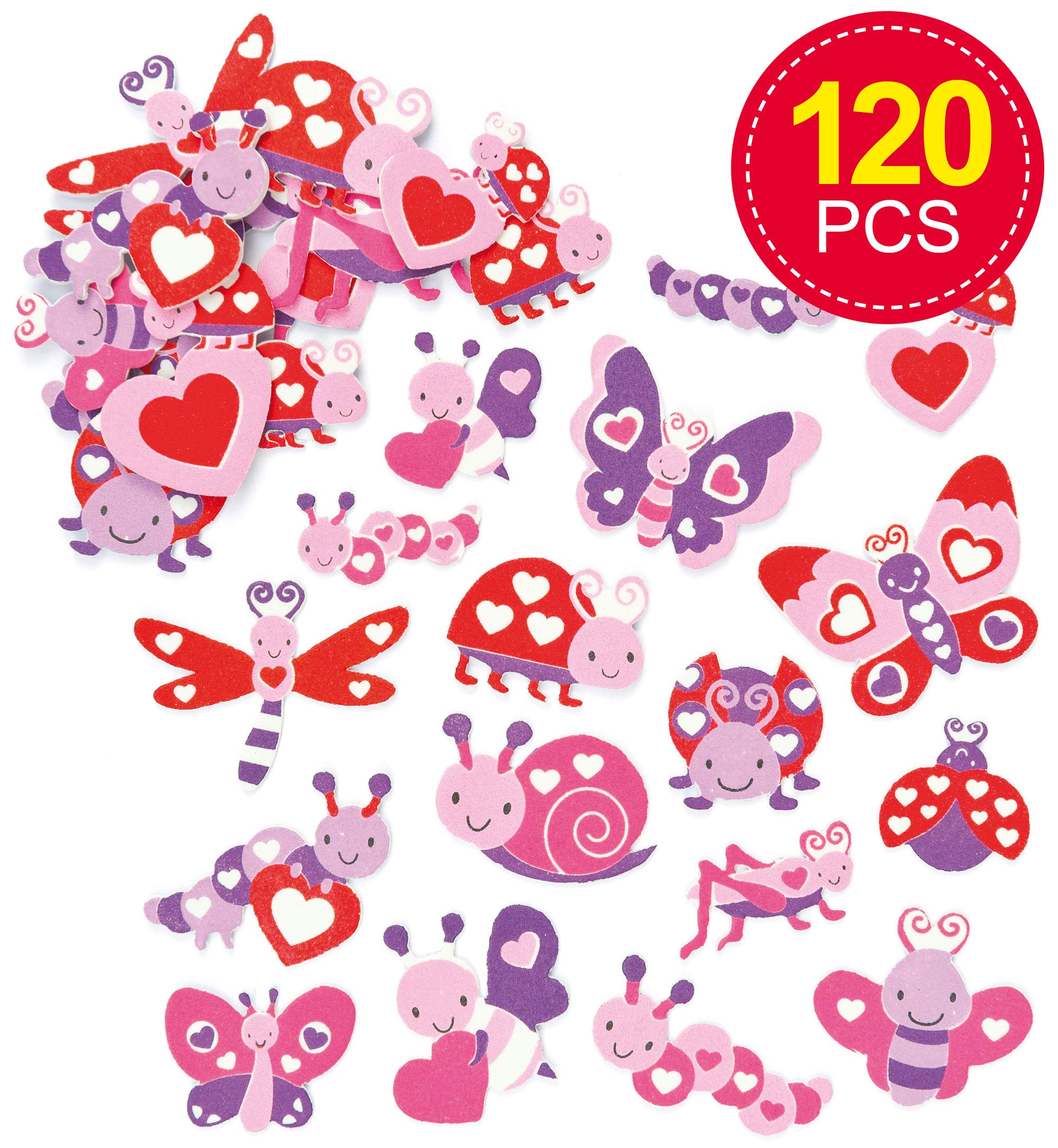Baker Ross AF176 Love Bug Foam Stickers for Kids To Decorate Collage Cards & Craft (Pack of 120)