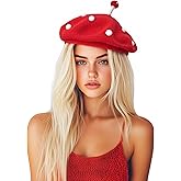 gagift world Mushroom Hat, Cute Knit Spotted Beret Hats for Women, Funny Winter Hats Mushroom Cosplay Accessories for Halloween Novelty Gifts for Birthday Christmas Red