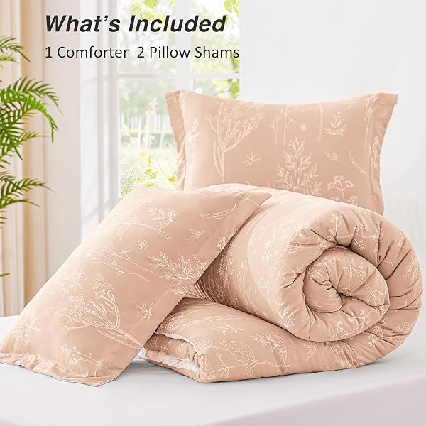 LOVE’S CABIN PINK QUEEN COMFORTER SET – QUEEN SIZE COMFORTER SET, 3 PIECES CUTE FLORAL BEDDING SETS FOR ALL SEASONS,1 SOFT REVERSIBLE BOTANICAL FLOWERS COMFORTER AND 2 PILLOW SHAMS