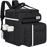 OUUTMEE Food Delivery Backpack, Insulated Delivery Bags with 4 Cup Holder Extra Large Hot/Cold Pizza Bags with Reflective Strip for Bike Delivery Uber Eat, Camping & Beach