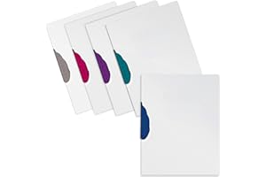 BETTER OFFICE PRODUCTS Presentation Folder Report Covers, 24 Count, No Punch Report Covers, Textured Clear with Assorted Color Swivel Clip Swing Lock, Letter Size, 24-Pack