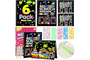 JMMICO 6 Packs Rainbow Scratch Notebook, Scratch Art for Kids with Reusable Cleaner Tool, Halloween Crafts for Kids, Stocking Stuffers, Art Supplies, Christmas Gifts for 4 5 6 7 8 9 Year Old Girl Boy