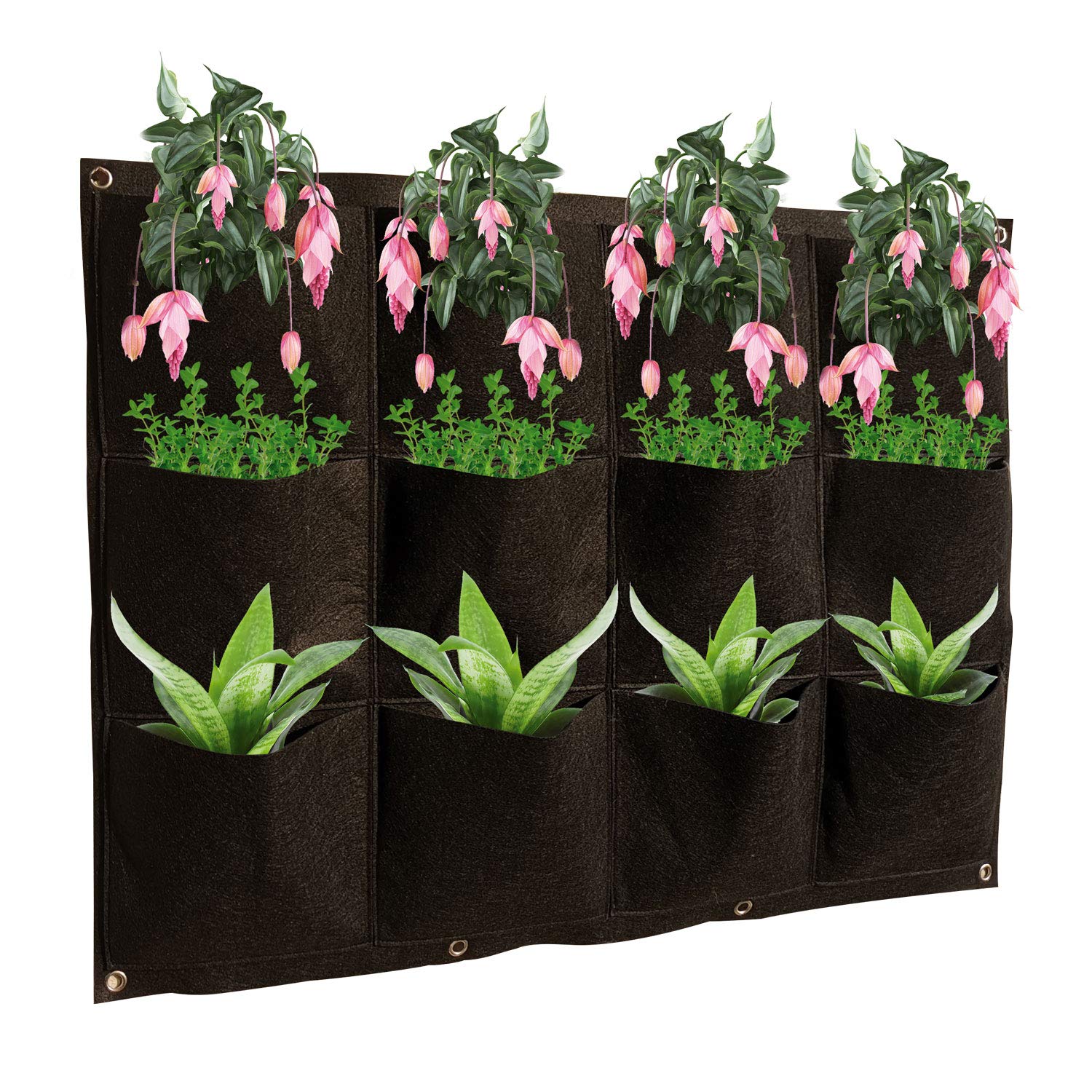 Parkland® Vertical Planting Bags Wall Hanging 12 Pockets Grow Planter Bag Wall Mounted Outdoor Indoor Greening Flower Container Gardening Home Plant Pouch Black