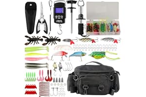 mouhike 113Pcs Fishing Tool Kit, Fishing Bag, Fishing Pliers Hook Remover, Fish Lip Gripper, Fishing Lures Hook Tackle Box, Handheld Digital Scale, Ice Fly Fishing Gear Accessories Set Fishermen Gift