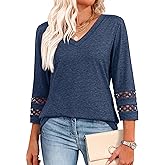 XIEERDUO 3/4 Length Sleeve Womens Tops Dressy Casual Blouses for Women 2025 Trendy V Neck T Shirts Summer Clothes