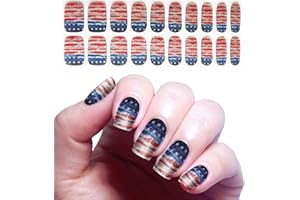 YIZHUO 4th of July Sparkling Semi-Cured Gel Nail Strips Kit - 20 Salon-Grade Strips with Glitter, UV/LED Light Activated, Easy DIY Manicure for Long-Lasting Independence Day Nails