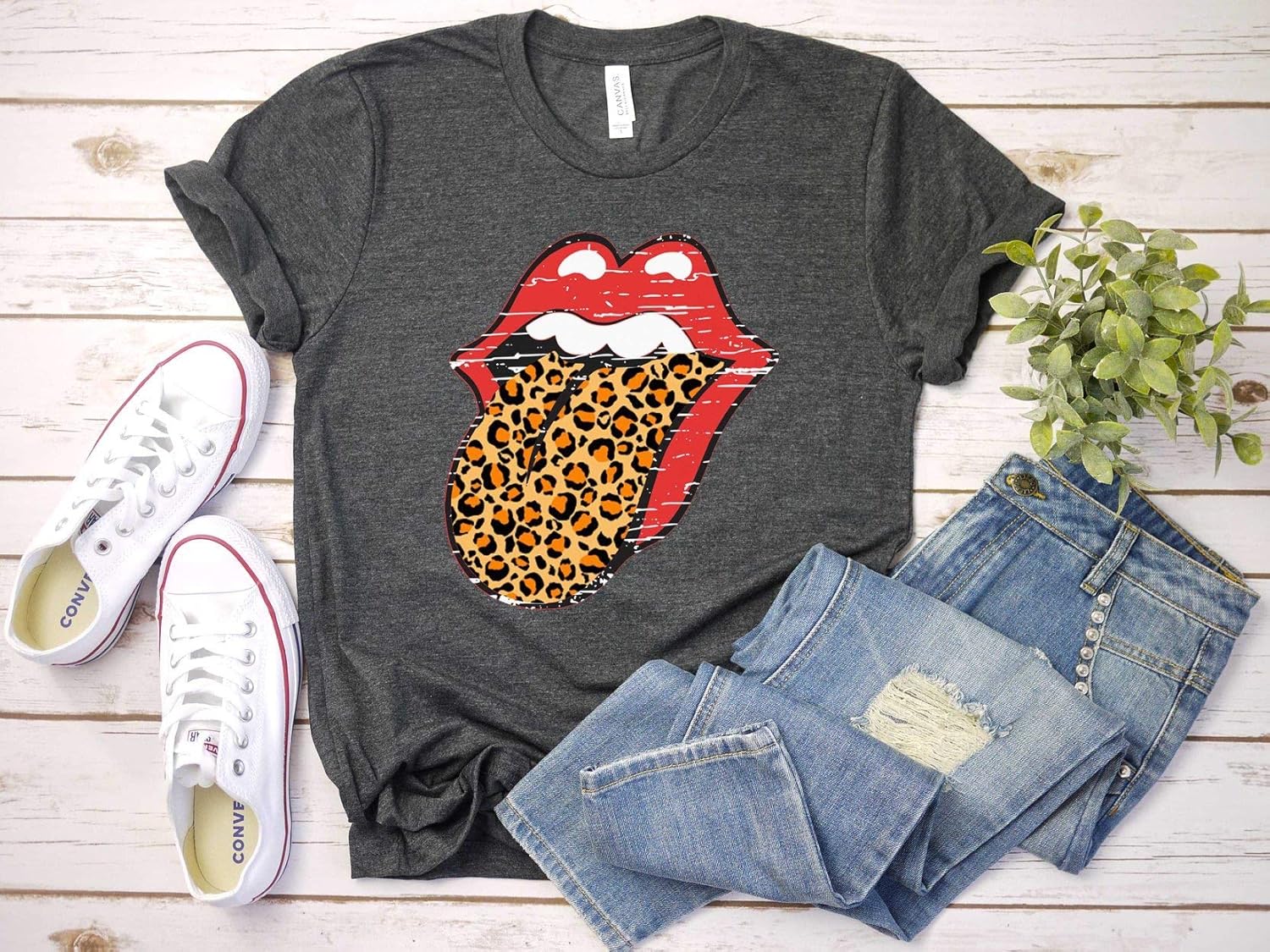 lips with leopard tongue shirt