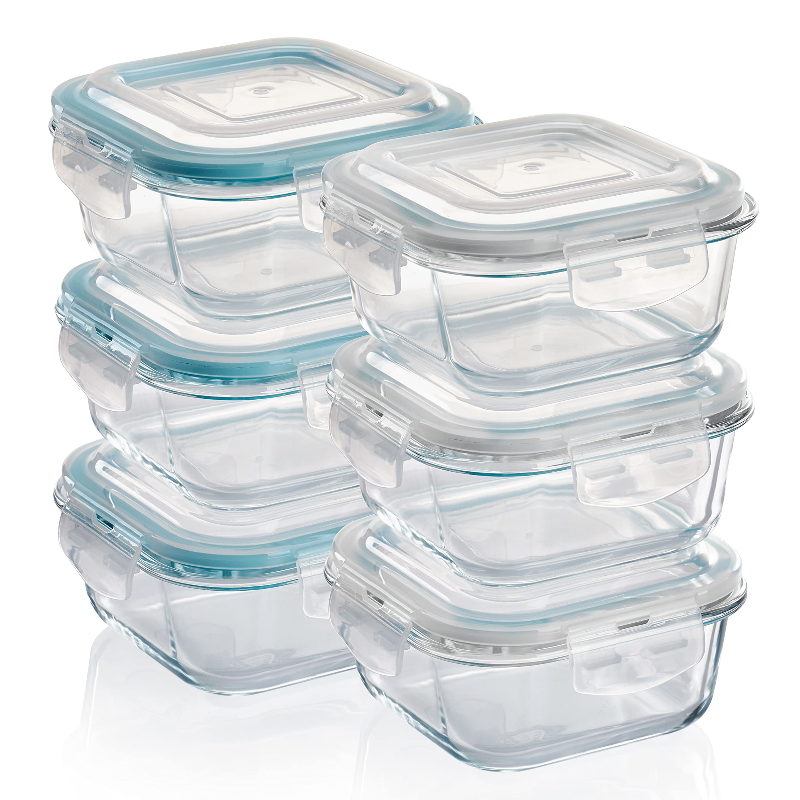 Grizzly Glass Food Storage Container Set - Ovenproof Dish with Lids - 6 x 520 ml (18 oz) Square - Air and Liquid Tight