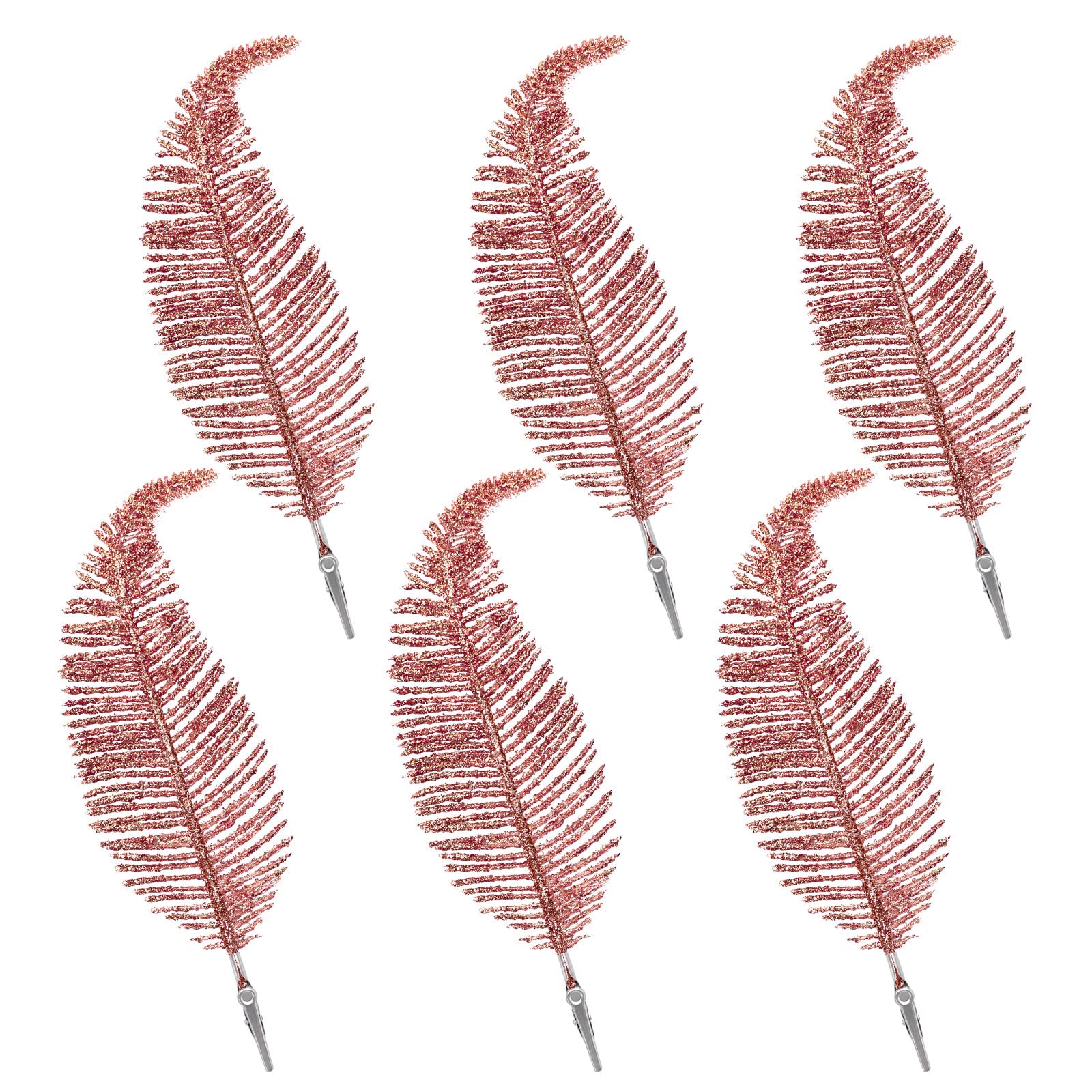 Yueshop 6pcs Christmas Tree Decoration Clip On Feather Glittery Baubles Ornament Personalised Christmas Bauble Xmas Decor Novelty Item 22cm (Rose Gold)